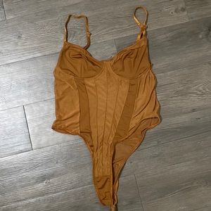 Mesh thong bodysuit brown